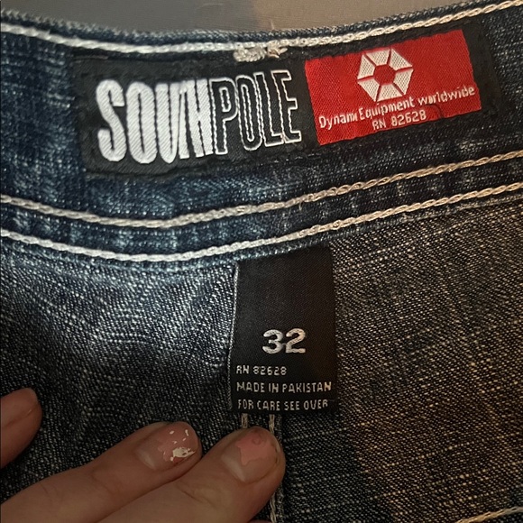 South Pole Men's Vintage Y2K Style Blue Wash Denim Shorts with White Hem - sz 32 - Picture 6 of 8